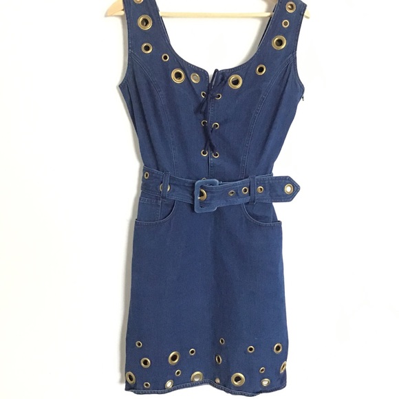 MOSCHINO Jeans Lace Up Belt & Grommets Denim Dress - Picture 3 of 12